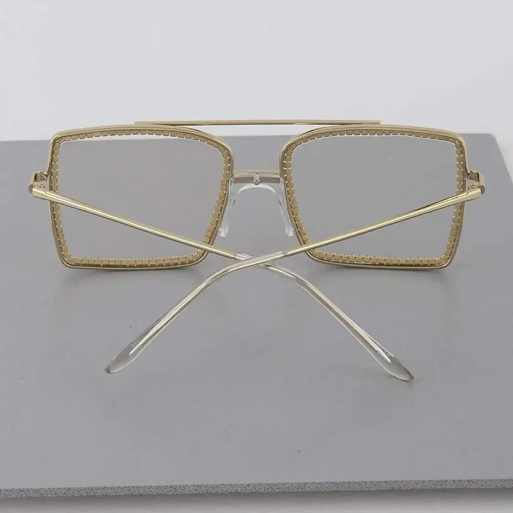 Rhinestone Rectangle Aviator Clear Transparent Fashion Blue Light Glasses